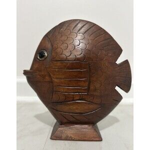 Vintage Hand Carved wooden Fish Sculpture 7x7x2”